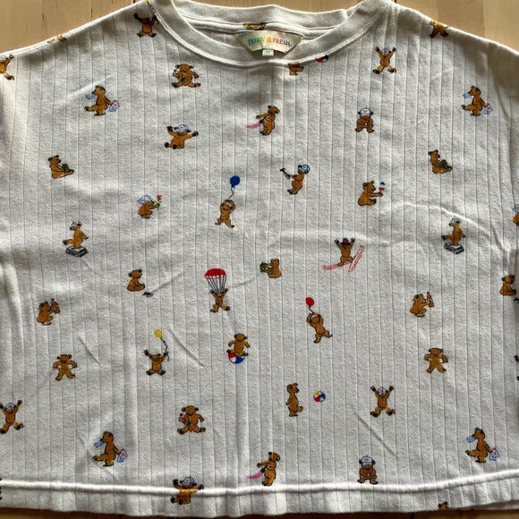 Teddy Fresh Women's White Pointelle Top Blouse with Little Bears size Medium - Picture 2 of 6